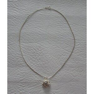 Large Floral Flower Pendant Silver Necklace